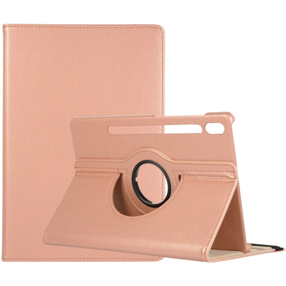 For Samsung Galaxy Tab S9 360 Degrees Rotation Holder Litchi Texture Leather Tablet Case(Rose Gold) - Galaxy Tab S9 Cases by PMC Jewellery | Online Shopping South Africa | PMC Jewellery | Buy Now Pay Later Mobicred