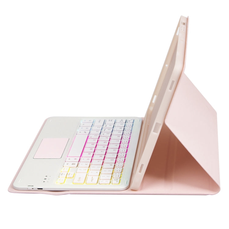 For Samsung Galaxy Tab S9 FE Candy Color Touch Backlight Bluetooth Keyboard Leather Tablet Case with Pen Holder(Pink) - Samsung Keyboard by PMC TechLife | Online Shopping South Africa | PMC TechLife