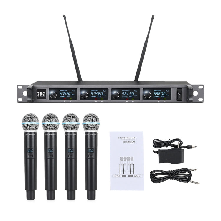 XTUGA A140-H Wireless Microphone System 4 Channel UHF Handheld Microphone(UK Plug) - Microphone by XTUGA | Online Shopping South Africa | PMC Jewellery | Buy Now Pay Later Mobicred