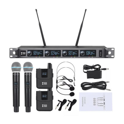 XTUGA A140-HB Wireless Microphone System 4 Channel Handheld Lavalier Headset Microphone(AU Plug) - Microphone by XTUGA | Online Shopping South Africa | PMC Jewellery | Buy Now Pay Later Mobicred