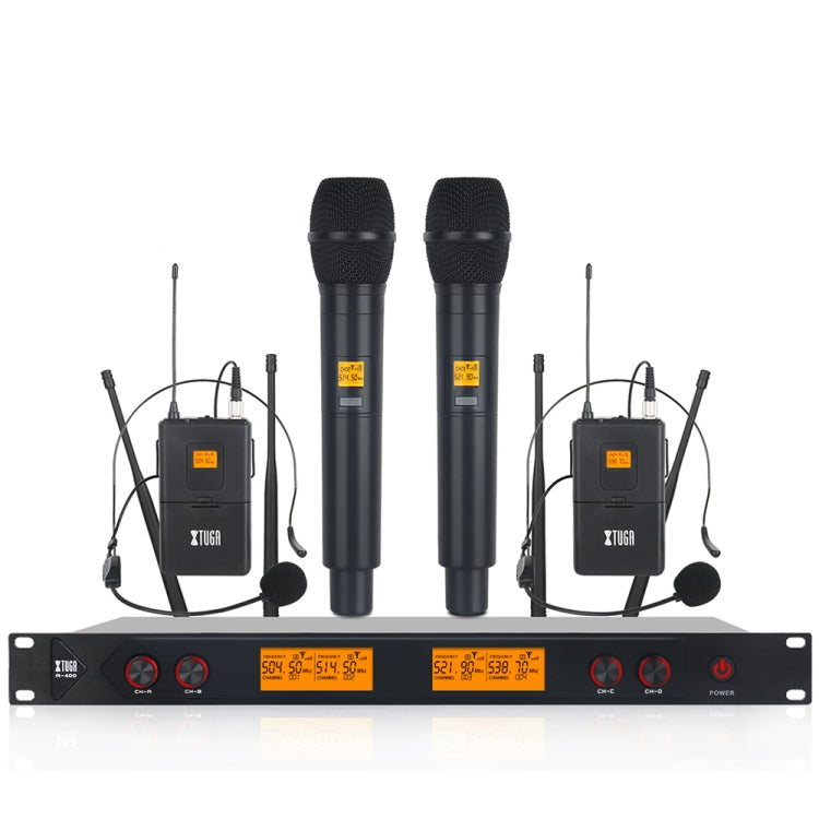 XTUGA A400-HB Professional 4-Channel UHF Wireless Microphone System with 2 Handheld & 2 Headset Microphone(UK Plug) - Microphone by XTUGA | Online Shopping South Africa | PMC TechLife | Buy Now Pay Later Mobicred