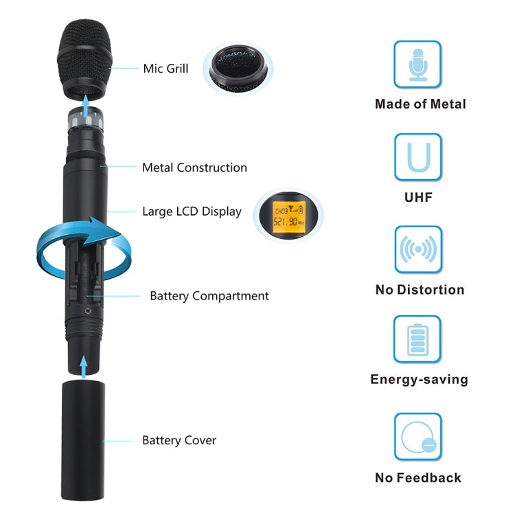 XTUGA A400-HB Professional 4-Channel UHF Wireless Microphone System with 2 Handheld & 2 Headset Microphone(UK Plug) - Microphone by XTUGA | Online Shopping South Africa | PMC TechLife | Buy Now Pay Later Mobicred