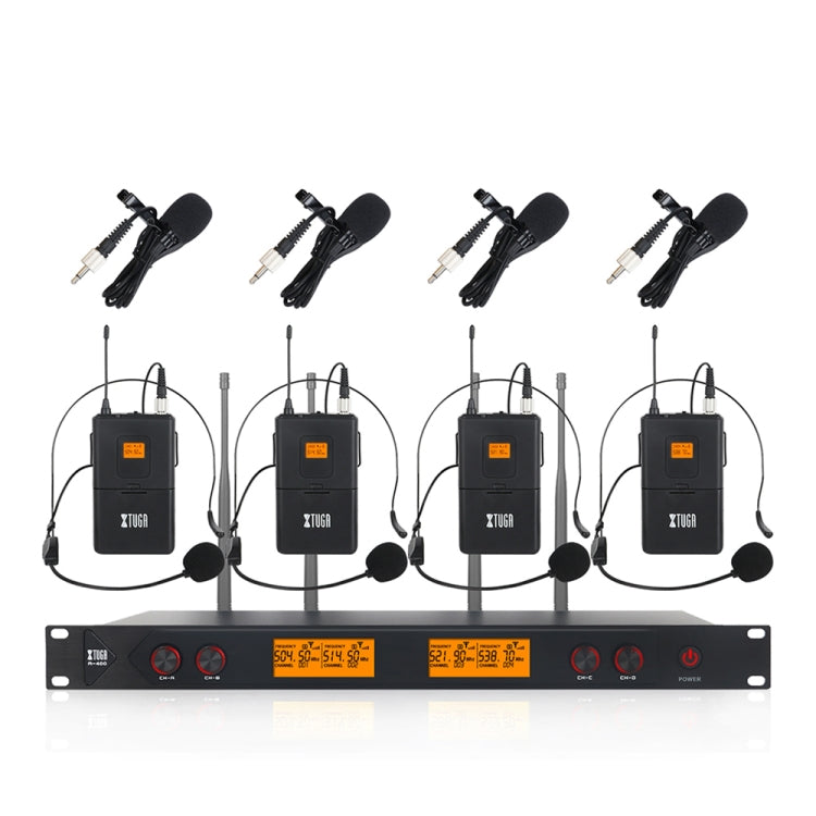 XTUGA A400-B Professional 4-Channel UHF Wireless Microphone System with 4 BodyPack Lavalier Headset Microphone(AU Plug) - free shipping - PMC Jewellery - Order now!