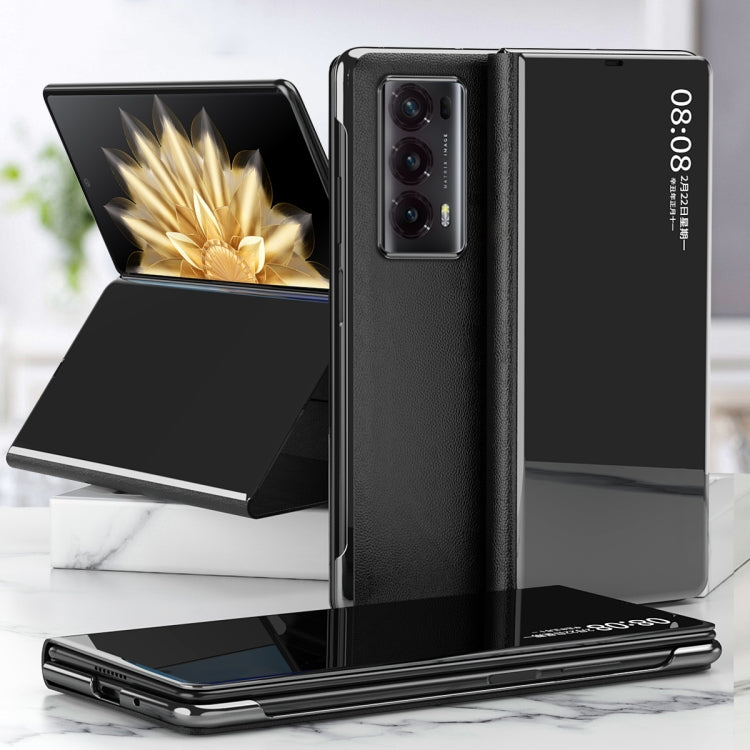 For Honor Magic V2 Electroplated Mirror Protective Phone Case with Holder(Black) - Honor Cases by PMC TechLife | Online Shopping South Africa | PMC TechLife | Buy Now Pay Later Mobicred