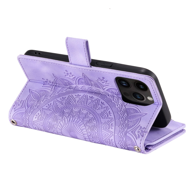 For iPhone 16 Pro Multi-Card Totem Zipper Leather Phone Case(Purple) - iPhone 16 Pro Cases by PMC Jewellery | Online Shopping South Africa | PMC Jewellery | Buy Now Pay Later Mobicred