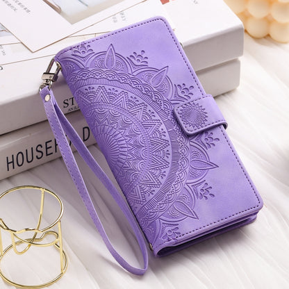 For iPhone 16 Plus Multi-Card Totem Zipper Leather Phone Case(Purple) - iPhone 16 Plus Cases by PMC Jewellery | Online Shopping South Africa | PMC Jewellery | Buy Now Pay Later Mobicred