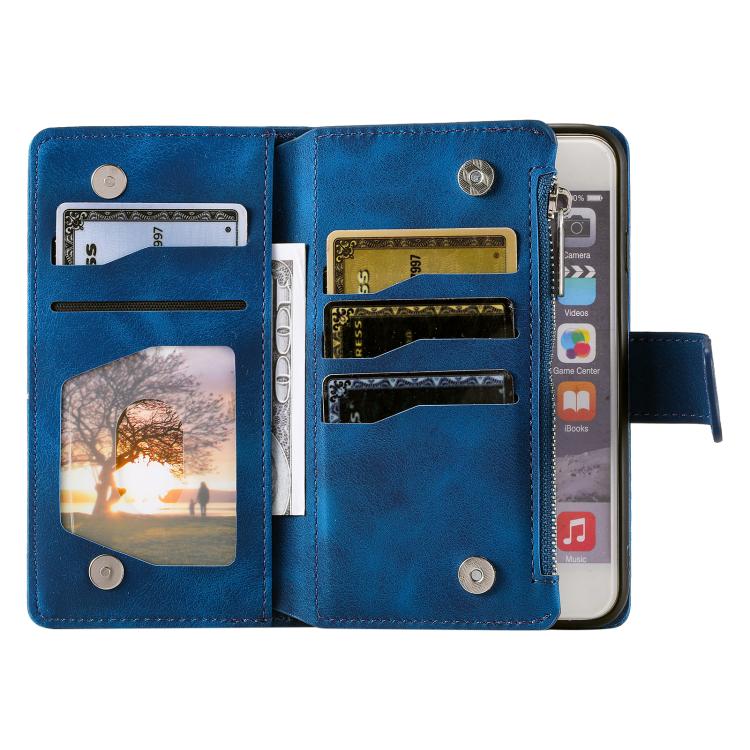 For iPhone 16e Multi-Card Totem Zipper Leather Phone Case(Blue) - iPhone 16e Cases by PMC TechLife | Online Shopping South Africa | PMC TechLife | Buy Now Pay Later Mobicred
