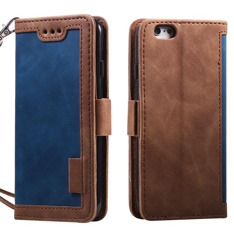 For iPhone 16e Retro Splicing Horizontal Flip Leather Phone Case(Blue) - iPhone 16e Cases by PMC TechLife | Online Shopping South Africa | PMC TechLife | Buy Now Pay Later Mobicred