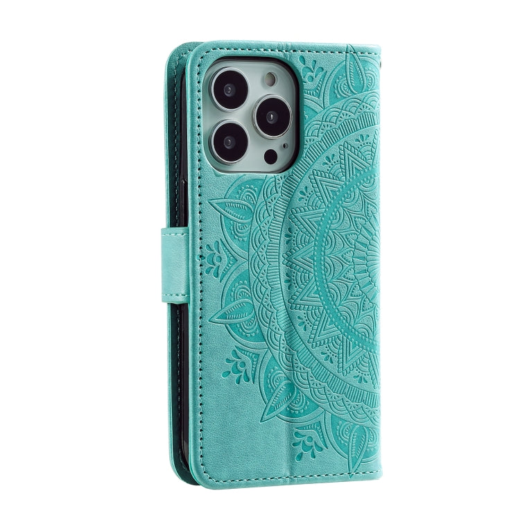 For iPhone 16 Pro Totem Flower Embossed Leather Phone Case(Green) - iPhone 16 Pro Cases by PMC Jewellery | Online Shopping South Africa | PMC Jewellery | Buy Now Pay Later Mobicred