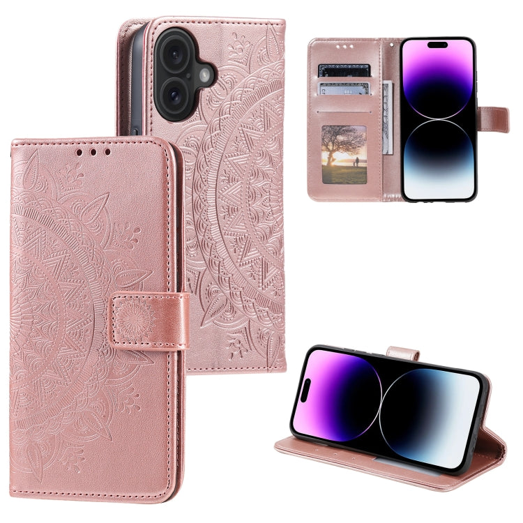 For iPhone 16 Plus Totem Flower Embossed Leather Phone Case(Rose Gold) - iPhone 16 Plus Cases by PMC Jewellery | Online Shopping South Africa | PMC Jewellery | Buy Now Pay Later Mobicred