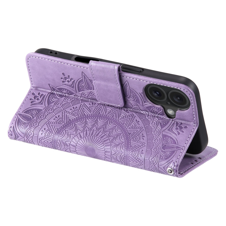 For iPhone 16 Plus Totem Flower Embossed Leather Phone Case(Purple) - iPhone 16 Plus Cases by PMC Jewellery | Online Shopping South Africa | PMC Jewellery | Buy Now Pay Later Mobicred