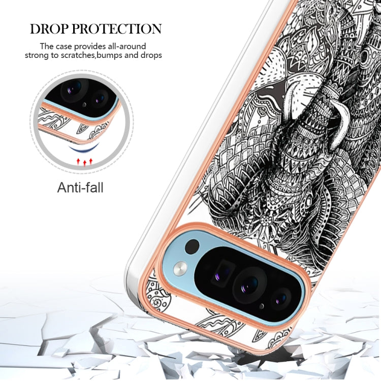 For Google Pixel 9 / 9 Pro Electroplating Dual-side IMD Phone Case(Totem Elephant) - Google Cases by PMC Jewellery | Online Shopping South Africa | PMC Jewellery | Buy Now Pay Later Mobicred