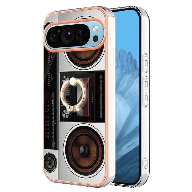 For Google Pixel 9 / 9 Pro Electroplating Dual-side IMD Phone Case with Ring Holder(Retro Radio) - Google Cases by PMC Jewellery | Online Shopping South Africa | PMC Jewellery | Buy Now Pay Later Mobicred