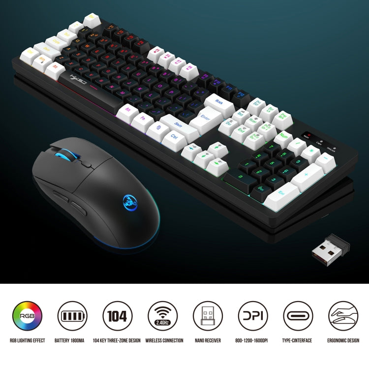 HXSJ L98 2.4G Wireless RGB Keyboard and Mouse Set 104 Keys + 1600DPI Mouse(White) - Wireless Keyboard by HXSJ | Online Shopping South Africa | PMC Jewellery | Buy Now Pay Later Mobicred