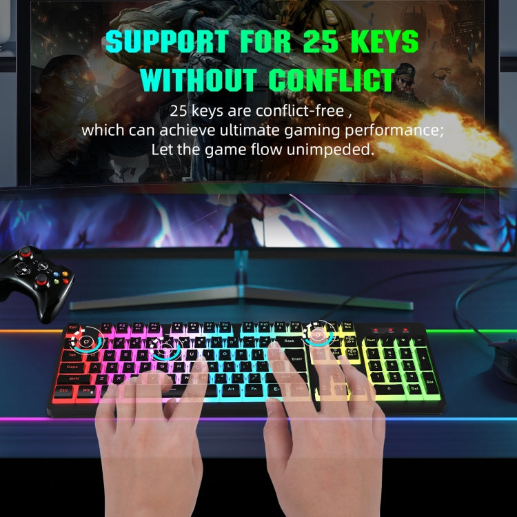 HXSJ L200+X100 Wired RGB Backlit Keyboard and Mouse Set 104 Pudding Key Caps + 3600DPI Mouse(White) - Wired Keyboard by HXSJ | Online Shopping South Africa | PMC Jewellery | Buy Now Pay Later Mobicred