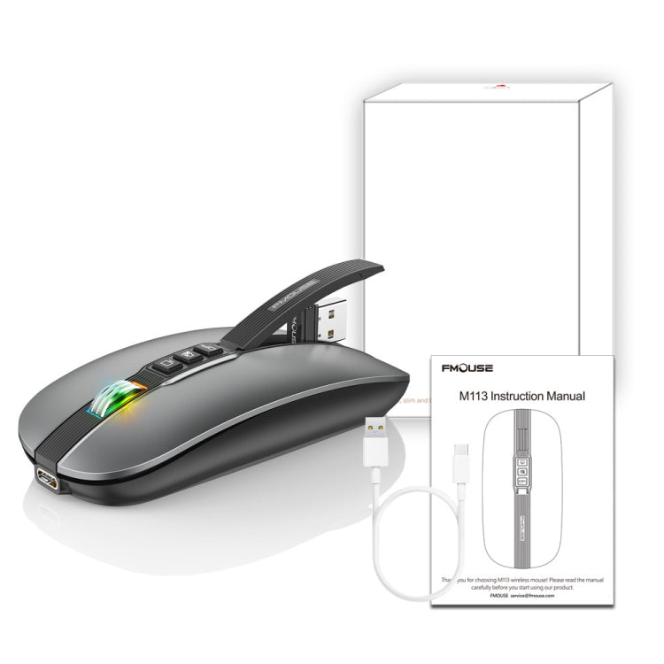 HXSJ M113 2400DPI Dual Mode 2.4GHz + Bluetooth 5.1 Wireless Mouse(Metallic Grey) - Wireless Mice by HXSJ | Online Shopping South Africa | PMC Jewellery | Buy Now Pay Later Mobicred