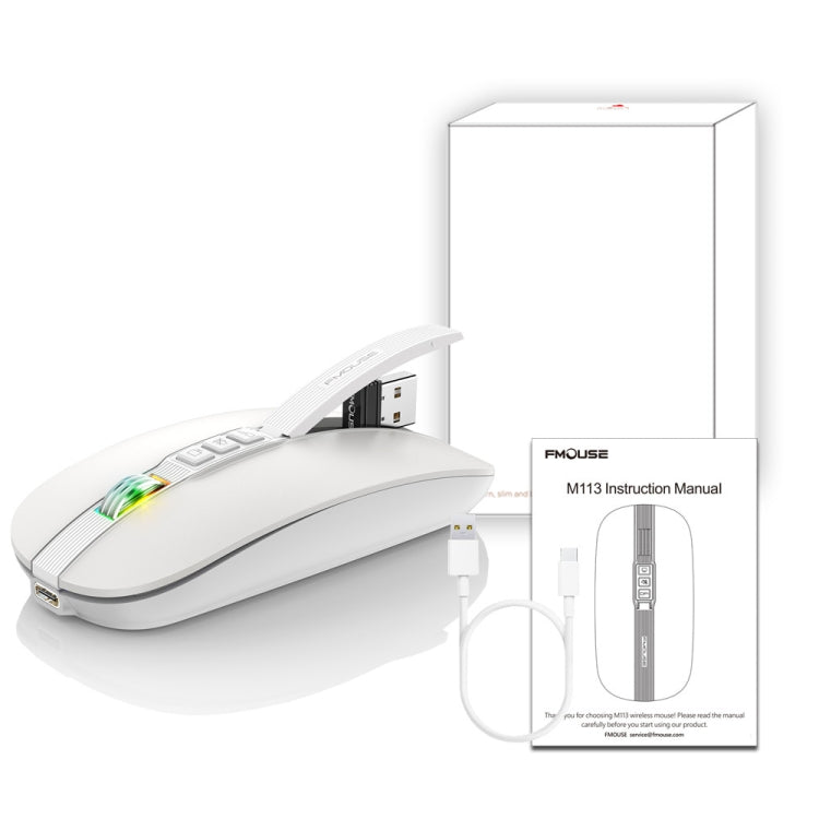 HXSJ M113 2400DPI Dual Mode 2.4GHz + Bluetooth 5.1 Wireless Mouse(Pearl White) - Wireless Mice by HXSJ | Online Shopping South Africa | PMC Jewellery | Buy Now Pay Later Mobicred