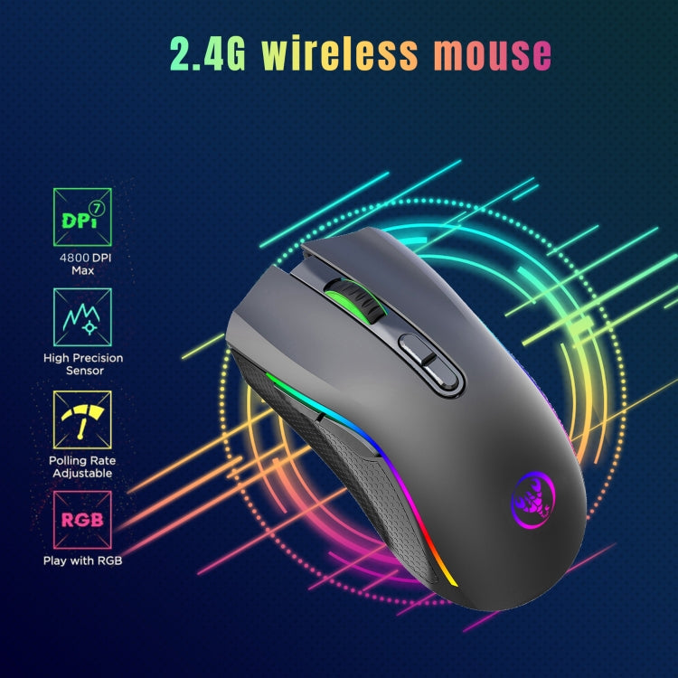 HXSJ T69 4800DPI RGB 2.4GHz Wireless Mouse(Black) - Wireless Mice by HXSJ | Online Shopping South Africa | PMC Jewellery | Buy Now Pay Later Mobicred