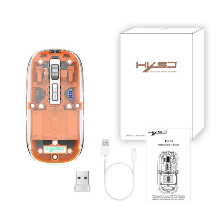 HXSJ T900 Transparent Magnet Three-mode Wireless Gaming Mouse(Orange) - Wireless Mice by HXSJ | Online Shopping South Africa | PMC Jewellery | Buy Now Pay Later Mobicred