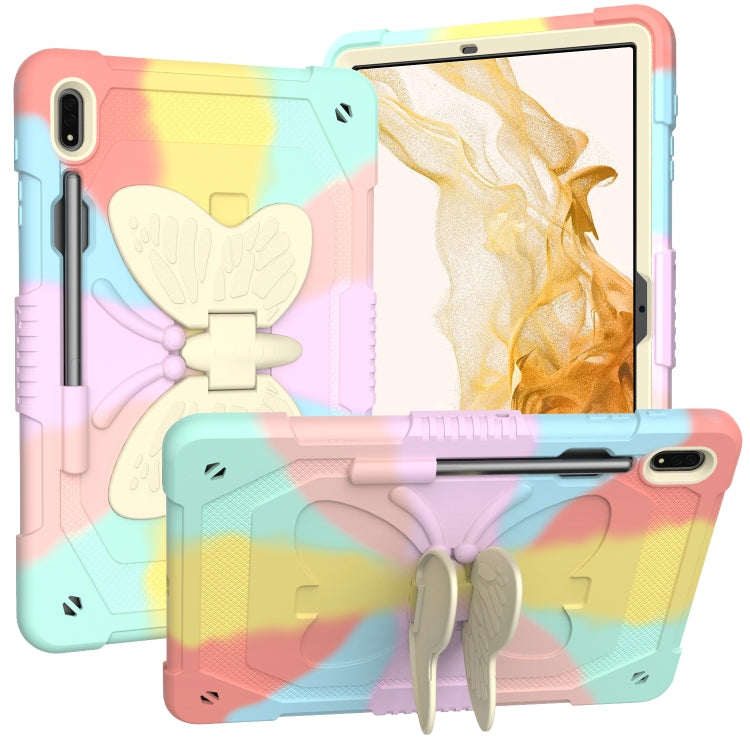 For Samsung Galaxy Tab S9 Butterfly Kickstand Heavy Duty Hard Rugged Tablet Case(Colorful Rose Gold) - Galaxy Tab S9 Cases by PMC Jewellery | Online Shopping South Africa | PMC Jewellery | Buy Now Pay Later Mobicred