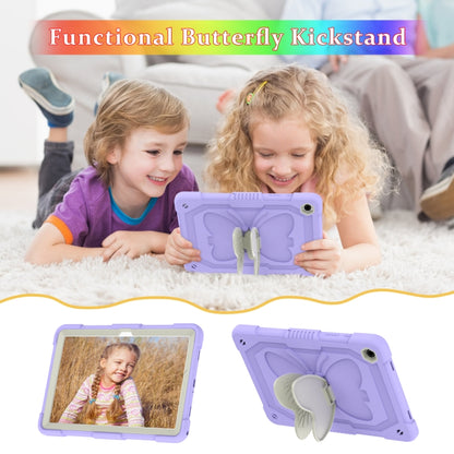 For Samsung Galaxy Tab A9+ Butterfly Kickstand Heavy Duty Hard Rugged Tablet Case(Beige+Raro Purple) - Galaxy Tab A9+ by PMC Jewellery | Online Shopping South Africa | PMC Jewellery | Buy Now Pay Later Mobicred