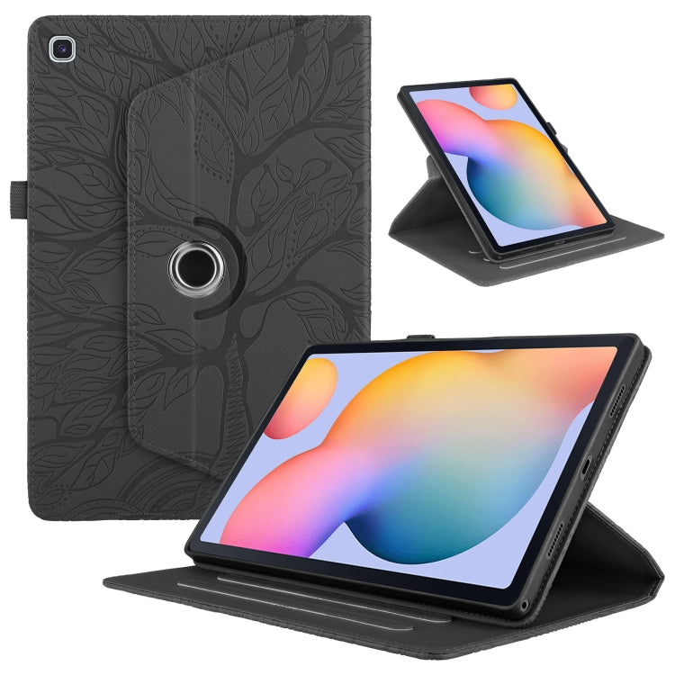 For Samsung Galaxy Tab S6 Lite P610 Tree Life Embossed Rotation Leather Smart Tablet Case(Black) - Tab S6 Lite P610 / P615 by PMC Jewellery | Online Shopping South Africa | PMC Jewellery