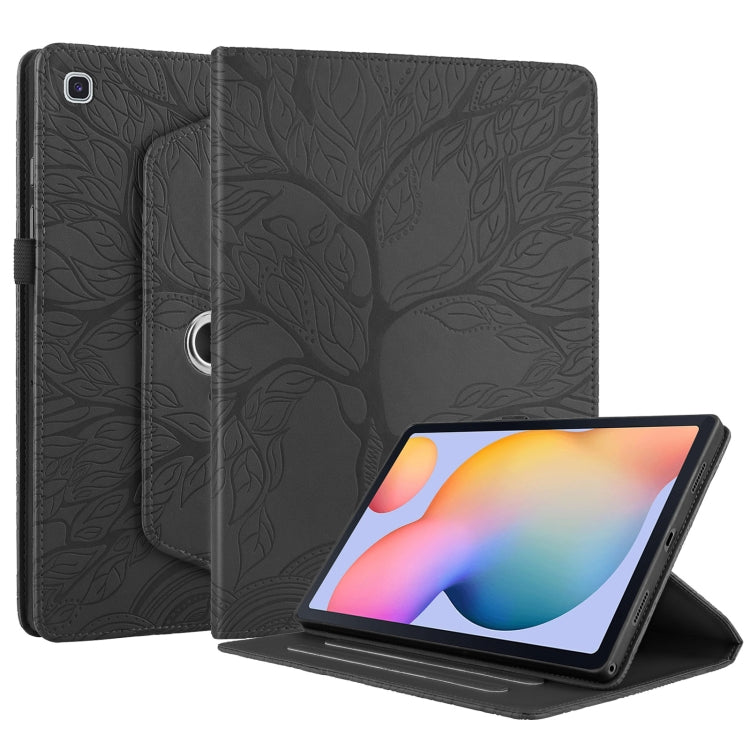 For Samsung Galaxy Tab S6 Lite P610 Tree Life Embossed Rotation Leather Smart Tablet Case(Black) - Tab S6 Lite P610 / P615 by PMC Jewellery | Online Shopping South Africa | PMC Jewellery