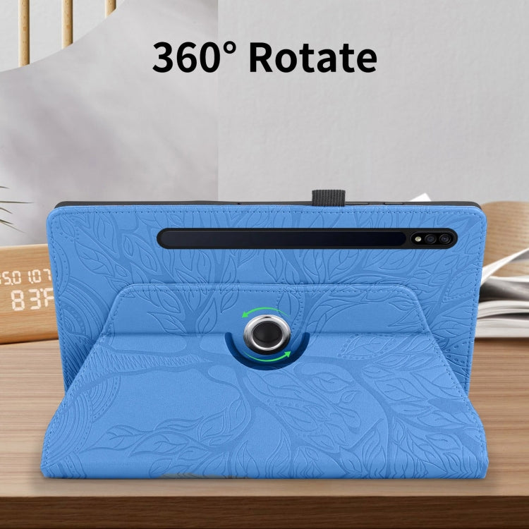 For Samsung Galaxy Tab S9+ / S8+ / S7+ Tree Life Embossed Rotation Leather Tablet Case(Blue) - Tab A7 Lite T220 / T225 by PMC TechLife | Online Shopping South Africa | PMC TechLife