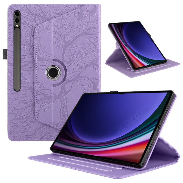 For Samsung Galaxy Tab S9 Ultra/S8 Ultra Tree Life Embossed Rotation Leather Tablet Case(Purple) - Galaxy Tab S9 Ultra Cases by PMC Jewellery | Online Shopping South Africa | PMC Jewellery | Buy Now Pay Later Mobicred