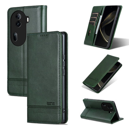 For OPPO Reno11 China AZNS Magnetic Calf Texture Flip Leather Phone Case(Dark Green) - Reno11 Cases by AZNS | Online Shopping South Africa | PMC Jewellery | Buy Now Pay Later Mobicred