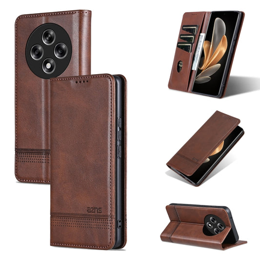 For OPPO Reno12 F 4G AZNS Magnetic Calf Texture Flip Leather Phone Case(Dark Brown) - Reno12 F Cases by AZNS | Online Shopping South Africa | PMC Jewellery | Buy Now Pay Later Mobicred