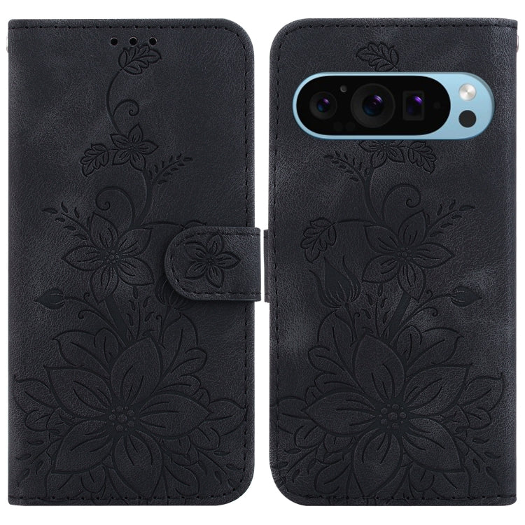 For Google Pixel 9 Pro Lily Embossed Leather Phone Case(Black) - Google Cases by PMC Jewellery | Online Shopping South Africa | PMC Jewellery | Buy Now Pay Later Mobicred