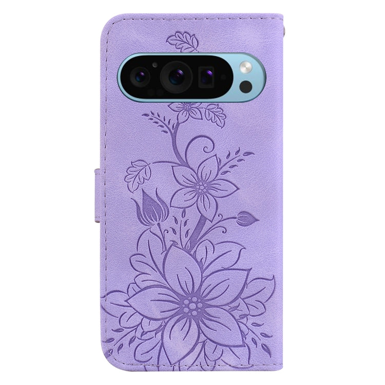 For Google Pixel 9 Lily Embossed Leather Phone Case(Purple) - Google Cases by PMC Jewellery | Online Shopping South Africa | PMC Jewellery | Buy Now Pay Later Mobicred