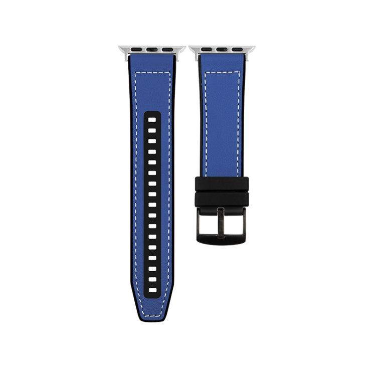 For Apple Watch SE 2023 44mm Hybrid Leather Silicone Watch Band(Blue) - Watch Bands by PMC Jewellery | Online Shopping South Africa | PMC Jewellery