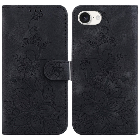 For iPhone SE 2024 Lily Embossed Leather Phone Case(Black) - More iPhone Cases by PMC Jewellery | Online Shopping South Africa | PMC Jewellery | Buy Now Pay Later Mobicred