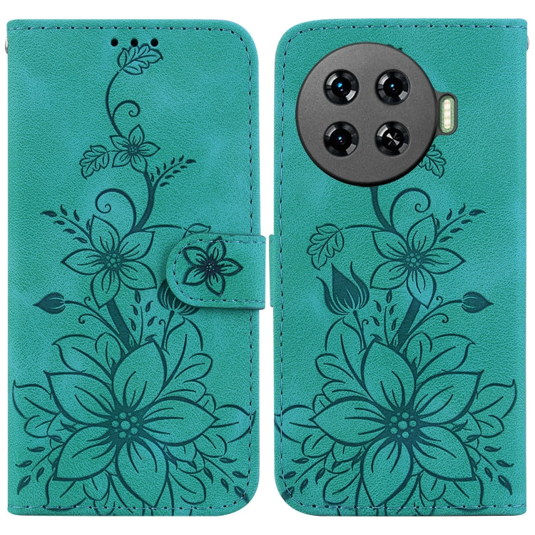 For Tecno Spark 20 Pro+ 4G Lily Embossed Leather Phone Case(Green) - Tecno Cases by PMC TechLife | Online Shopping South Africa | PMC TechLife | Buy Now Pay Later Mobicred