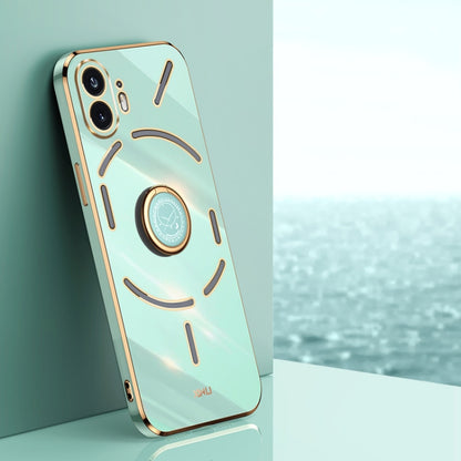 For Nothing Phone 2 XINLI Straight Edge 6D Electroplate TPU Phone Case with Ring Holder(Mint Green) - More Brand by XINLI | Online Shopping South Africa | PMC Jewellery | Buy Now Pay Later Mobicred