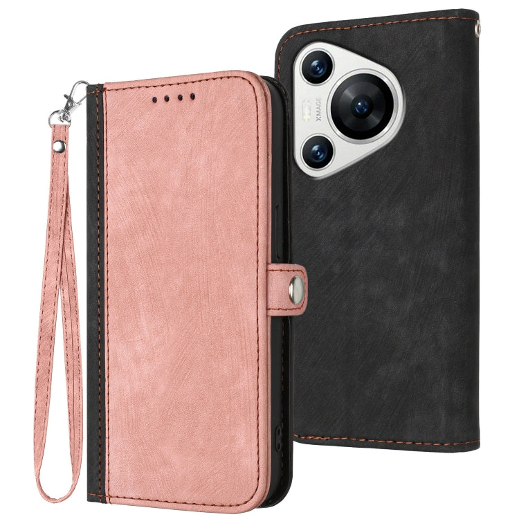 For Huawei Pura 70 Side Buckle Double Fold Hand Strap Leather Phone Case(Pink) - Huawei Cases by PMC Jewellery | Online Shopping South Africa | PMC Jewellery | Buy Now Pay Later Mobicred