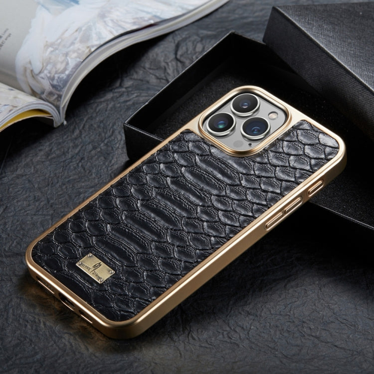 For iPhone 16 Pro Max Fierre Shann Python Texture Electroplating PU Phone Case(Black) - free shipping - PMC Jewellery - Order now!