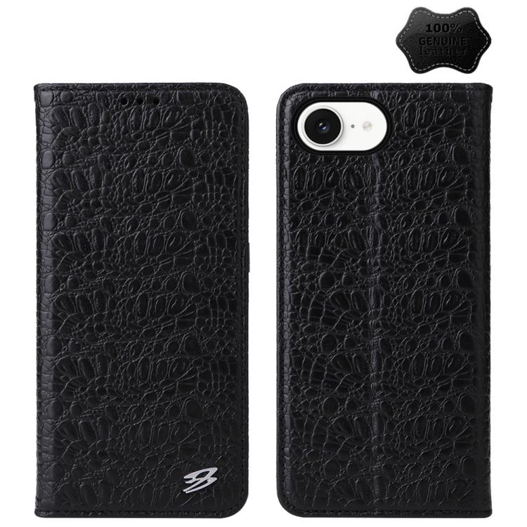 For iPhone 16e Fierre Shann Crocodile Texture Magnetic Genuine Leather Phone Case(Black) - free shipping - PMc TechLife - Order now!