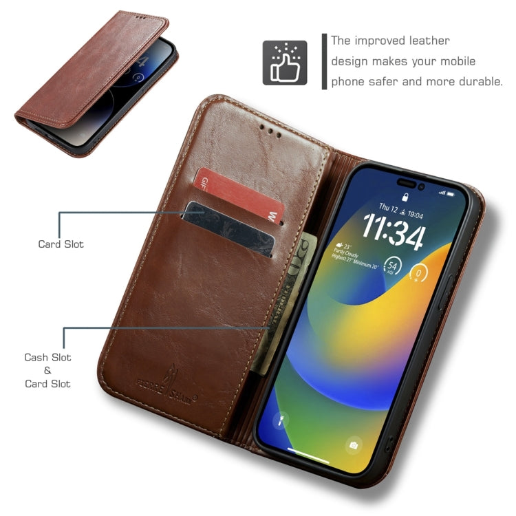 For iPhone 15 Pro Max Fierre Shann Vintage Bark Texture Wallet Leather Phone Case(Brown) - iPhone 15 Pro Max Cases by FIERRE SHANN | Online Shopping South Africa | PMC Jewellery | Buy Now Pay Later Mobicred