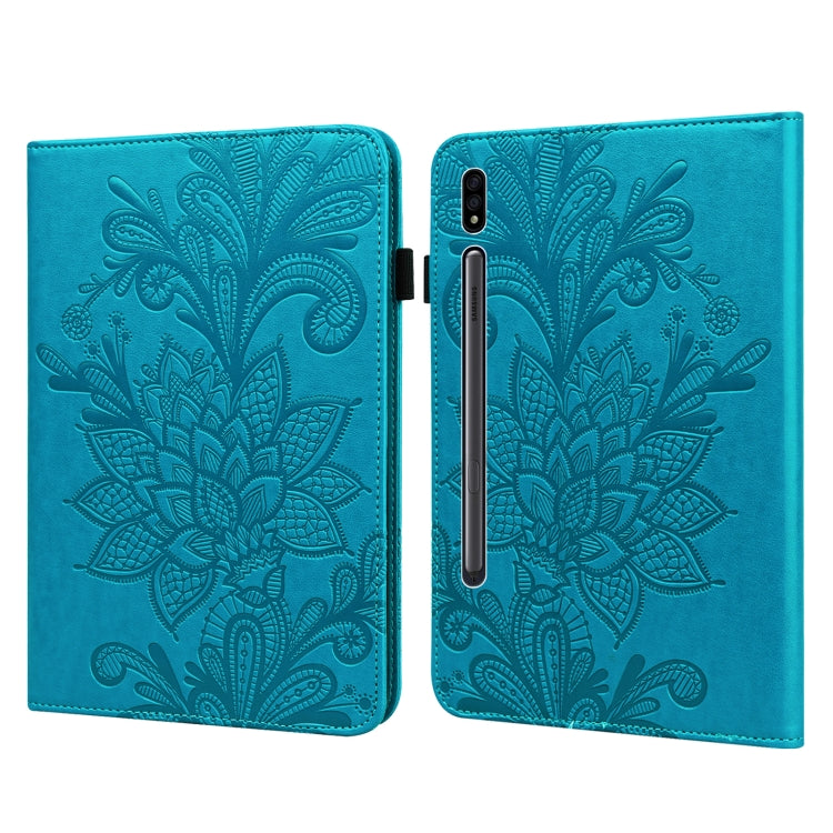 For Samsung Galaxy Tab S9 Lace Flower Embossing Pattern Leather Tablet Case(Blue) - free shipping - PMC Jewellery - Order now!