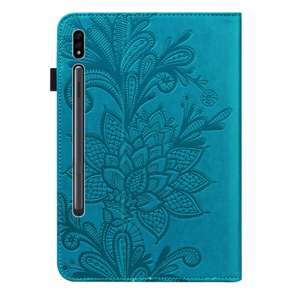 For Samsung Galaxy Tab S9 Lace Flower Embossing Pattern Leather Tablet Case(Blue) - Galaxy Tab S9 Cases by PMC Jewellery | Online Shopping South Africa | PMC Jewellery | Buy Now Pay Later Mobicred