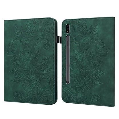 For Samsung Galaxy Tab S9 Lace Flower Embossing Pattern Leather Tablet Case(Green) - Galaxy Tab S9 Cases by PMC Jewellery | Online Shopping South Africa | PMC Jewellery | Buy Now Pay Later Mobicred