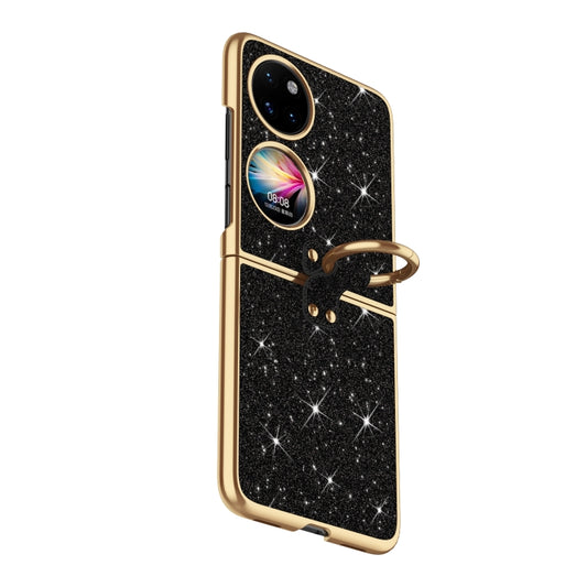 For Huawei P50 Pocket Plating Gradient Color Glitter Phone Case With Ring Holder(Black) - Huawei Cases by PMC Jewellery | Online Shopping South Africa | PMC Jewellery | Buy Now Pay Later Mobicred