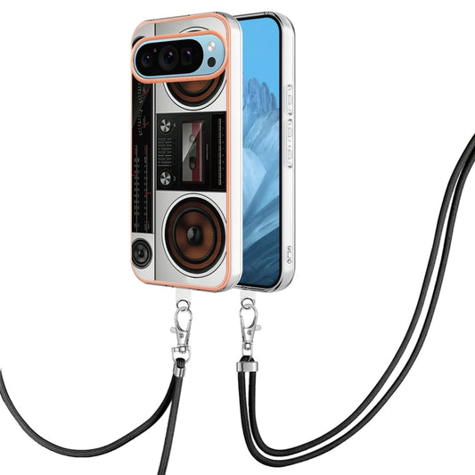 For Google Pixel 9 / 9 Pro Electroplating Dual-side IMD Phone Case with Lanyard(Retro Radio) - Google Cases by PMC Jewellery | Online Shopping South Africa | PMC Jewellery | Buy Now Pay Later Mobicred