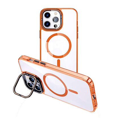 For iPhone 15 Pro Max MagSafe Magnetic Invisible Holder Transparent Phone Case(Orange) - iPhone 15 Pro Max Cases by PMC Jewellery | Online Shopping South Africa | PMC Jewellery