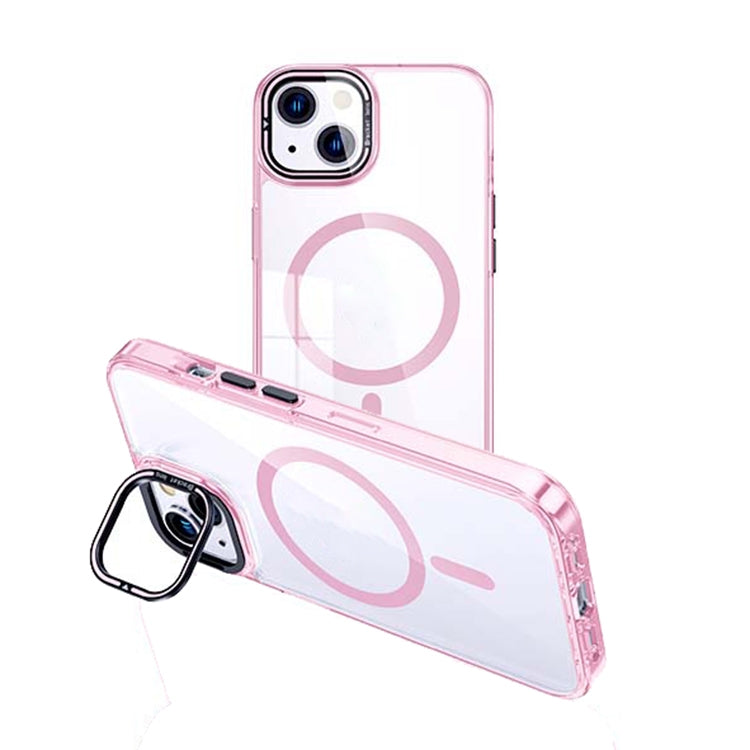 For iPhone 14 Plus MagSafe Magnetic Invisible Holder Transparent Phone Case(Pink) - iPhone 14 Plus Cases by PMC Jewellery | Online Shopping South Africa | PMC Jewellery