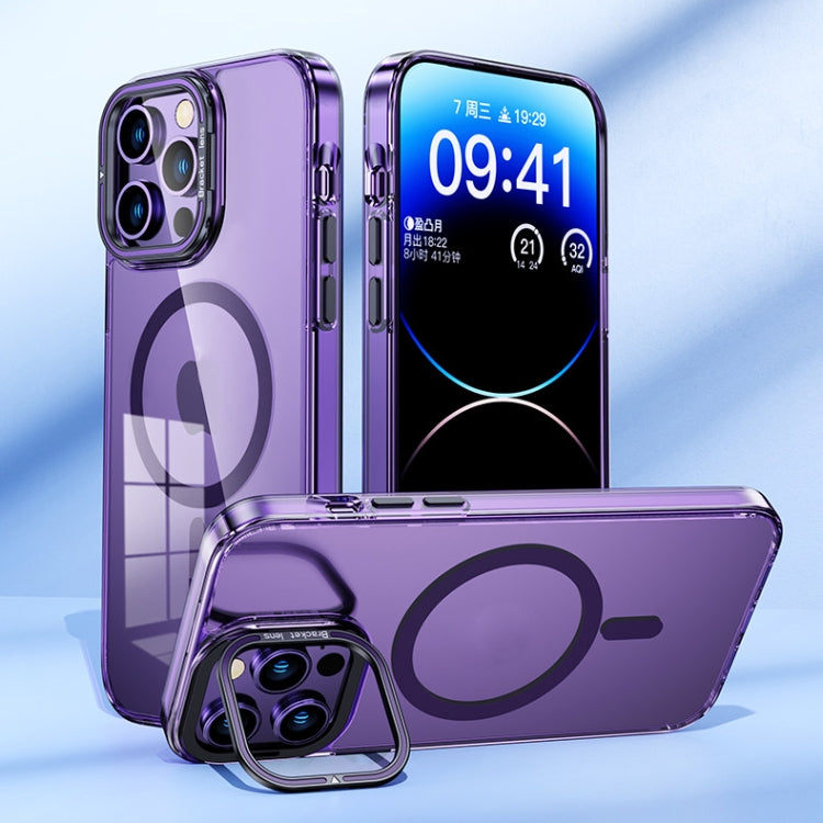 For iPhone 14 Plus MagSafe Magnetic Invisible Holder Transparent Phone Case(Purple) - iPhone 14 Plus Cases by PMC TechLife | Online Shopping South Africa | PMC TechLife