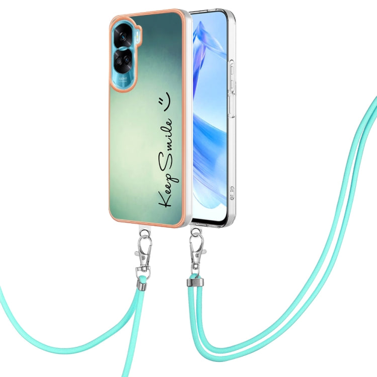 For Honor 90 Lite 5G Electroplating Dual-side IMD Phone Case with Lanyard(Smile) - Honor Cases by PMC TechLife | Online Shopping South Africa | PMC TechLife | Buy Now Pay Later Mobicred